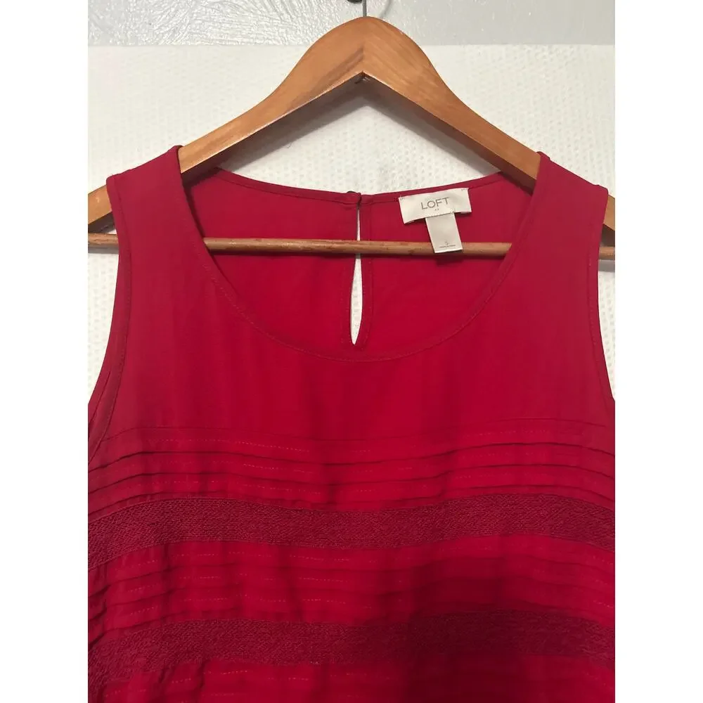 LOFT Womens Sleeveless Pleated Lace Trim Red Blouse Tank Top Size‎ Small - Picture 2 of 7